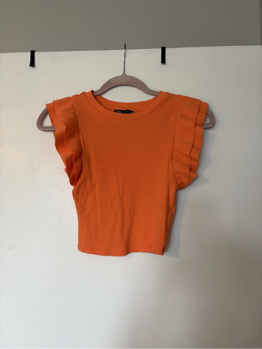 Zara Orange Ruffle Sleeve Crop Top